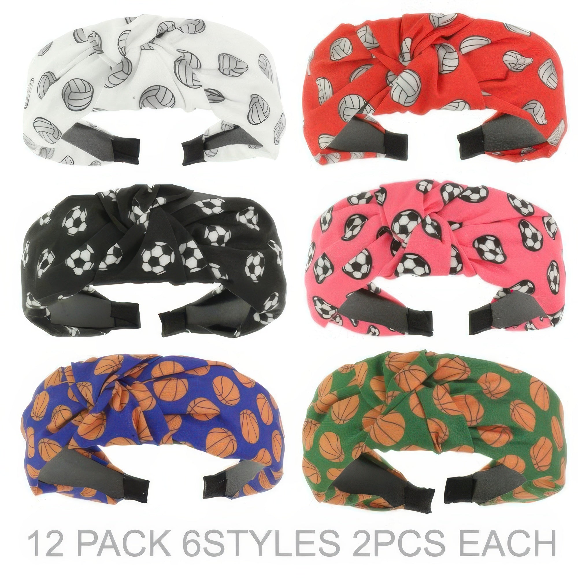 12pack Sports Ball Theme Top Knotted Headband - DressAffection