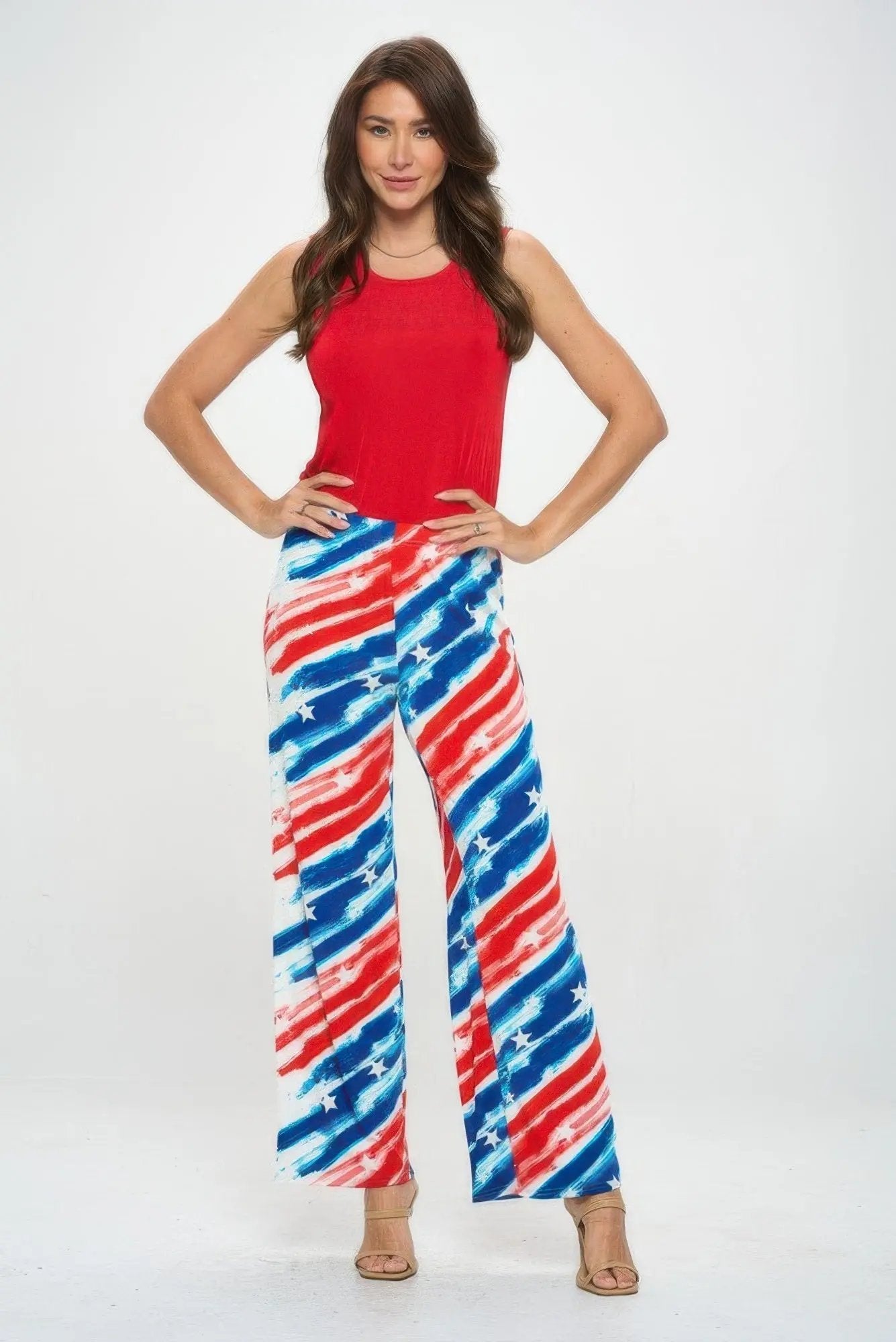 American Flag Print Flare Pants - DressAffection