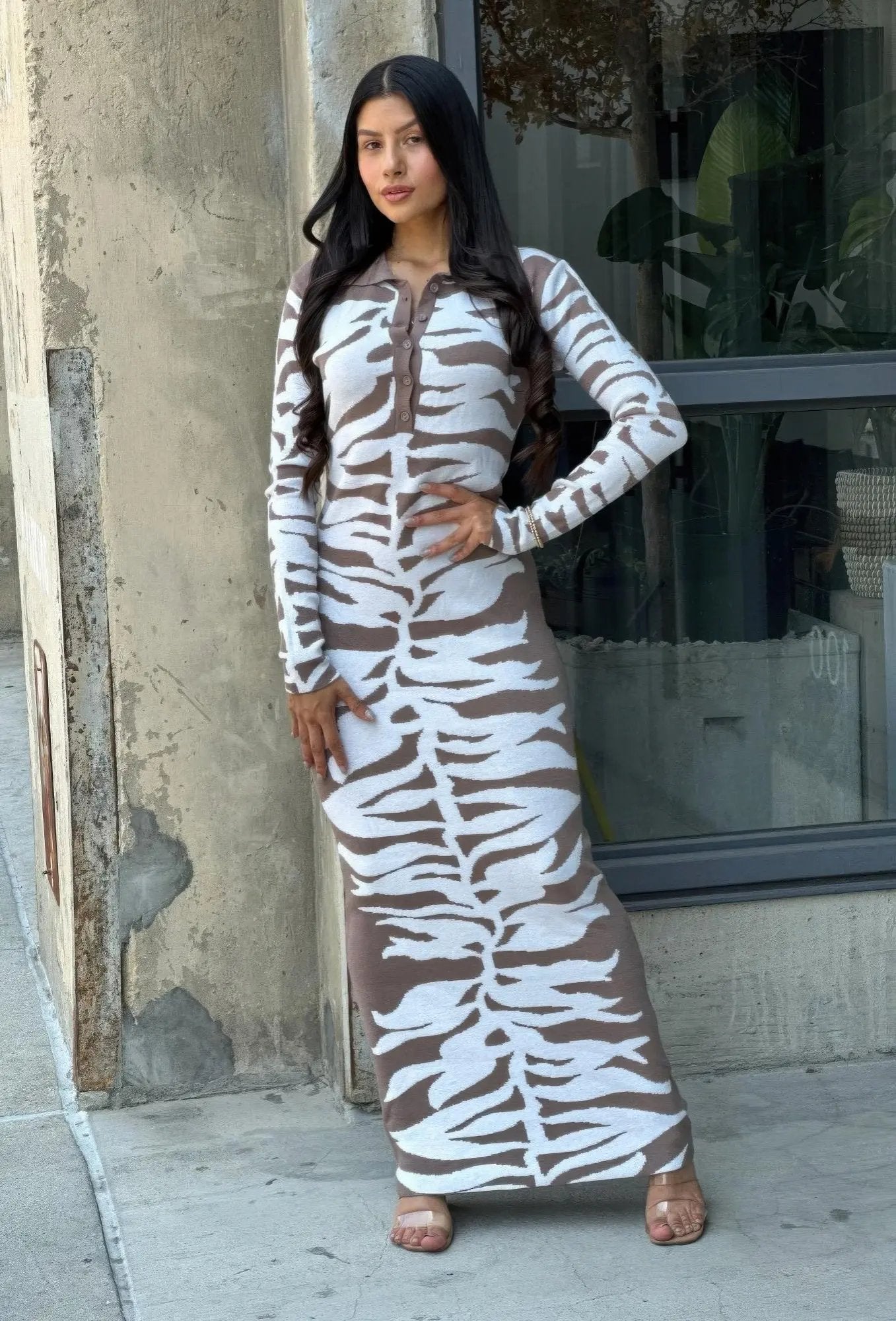 Animal Print Sweater Dress Body Con - DressAffection