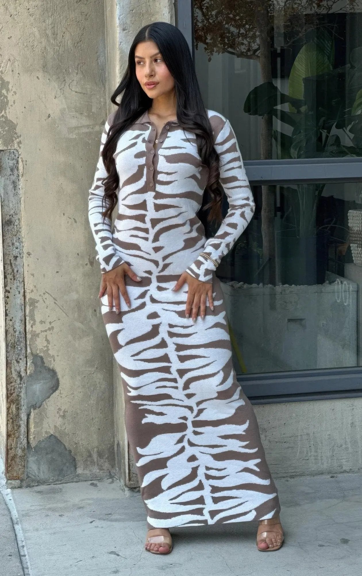 Animal Print Sweater Dress Body Con - DressAffection