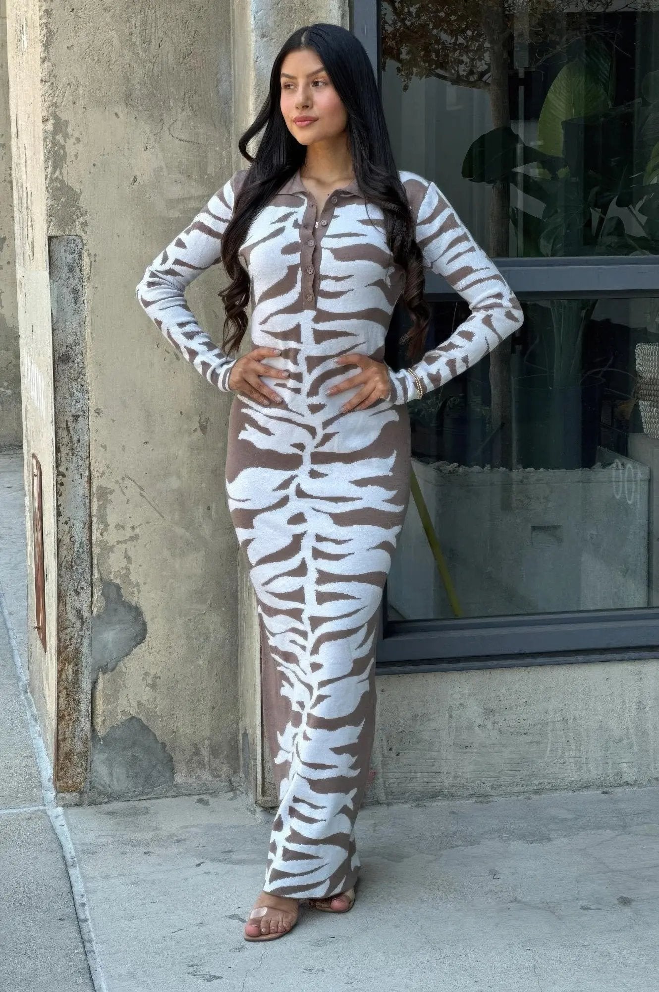 Animal Print Sweater Dress Body Con - DressAffection