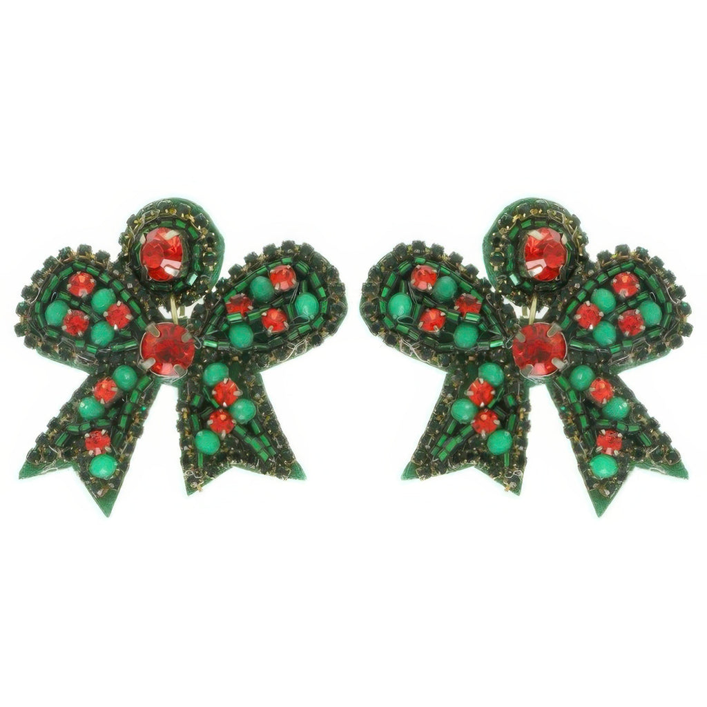Christmas Bow Post Dangle Earrings - DressAffection