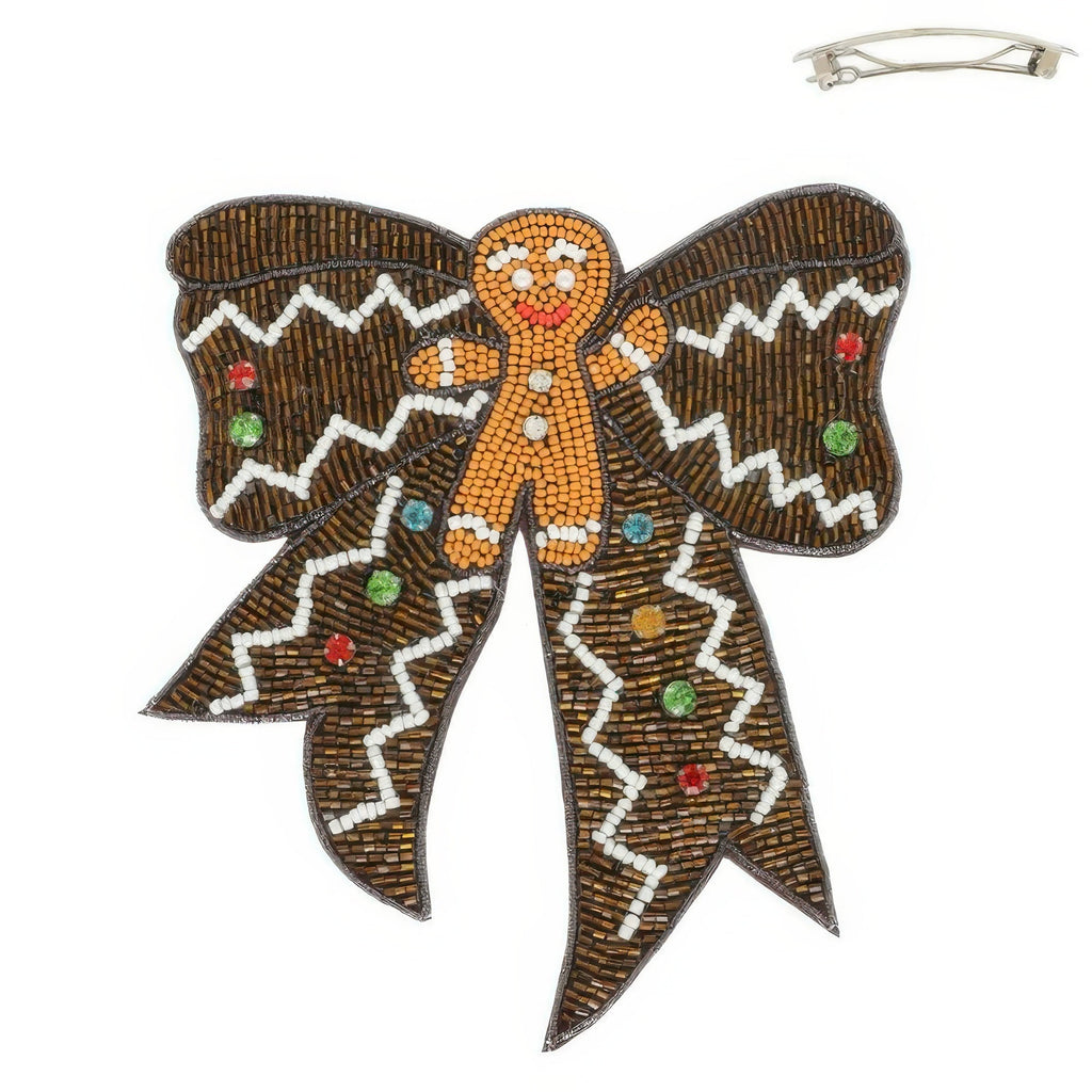 Christmas Gingerbread Bow Barrette Hair Clip - DressAffection