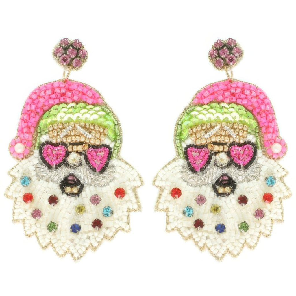 Christmas Santa With Heart Glasses Earrings - DressAffection