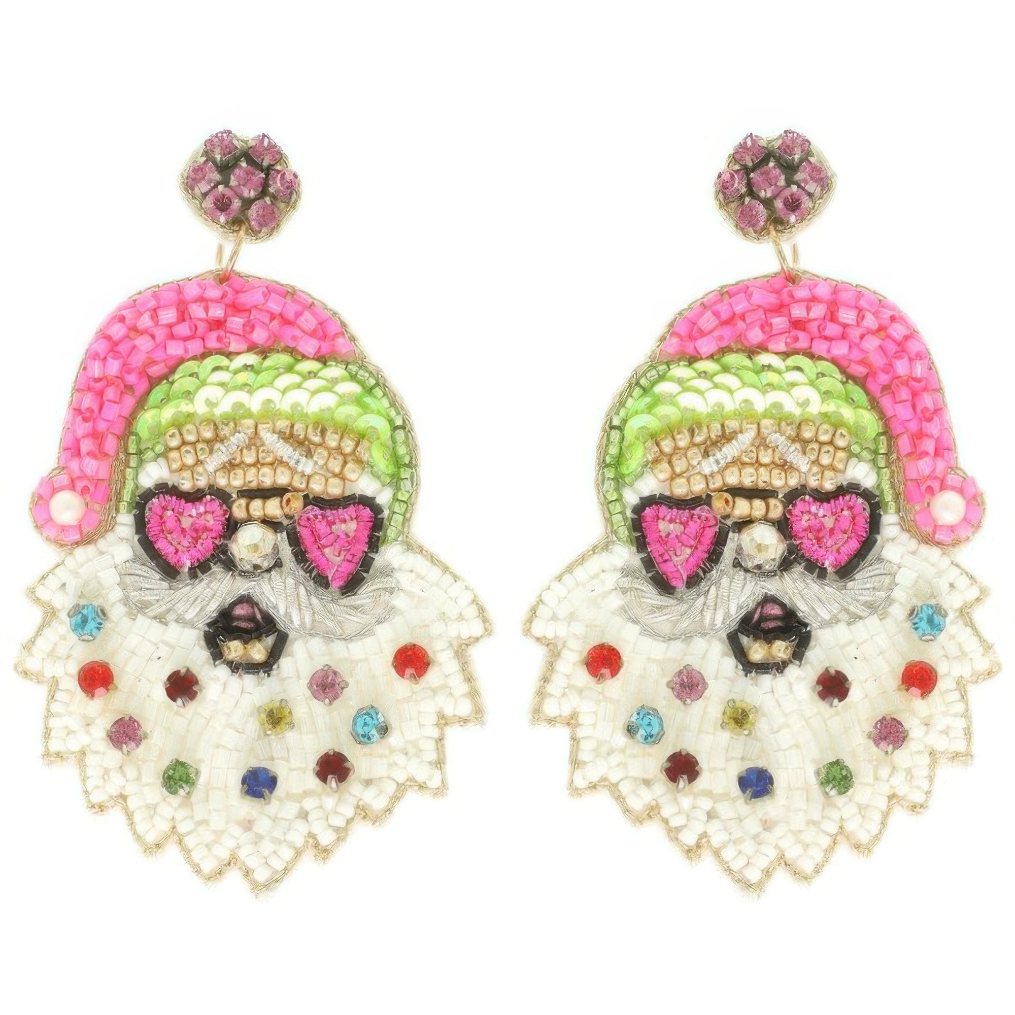 Christmas Santa With Heart Glasses Earrings - DressAffection