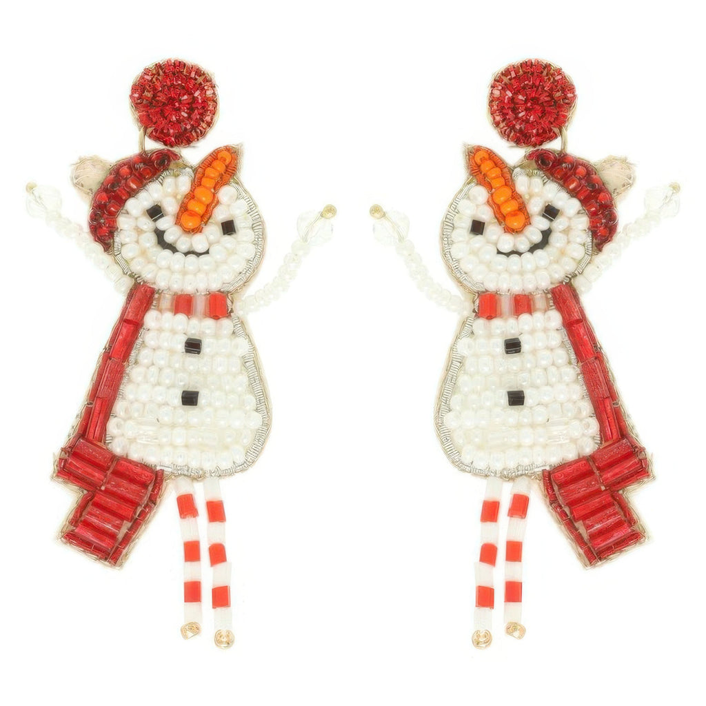 Christmas Scarfed Snowman Post Earrings - DressAffection