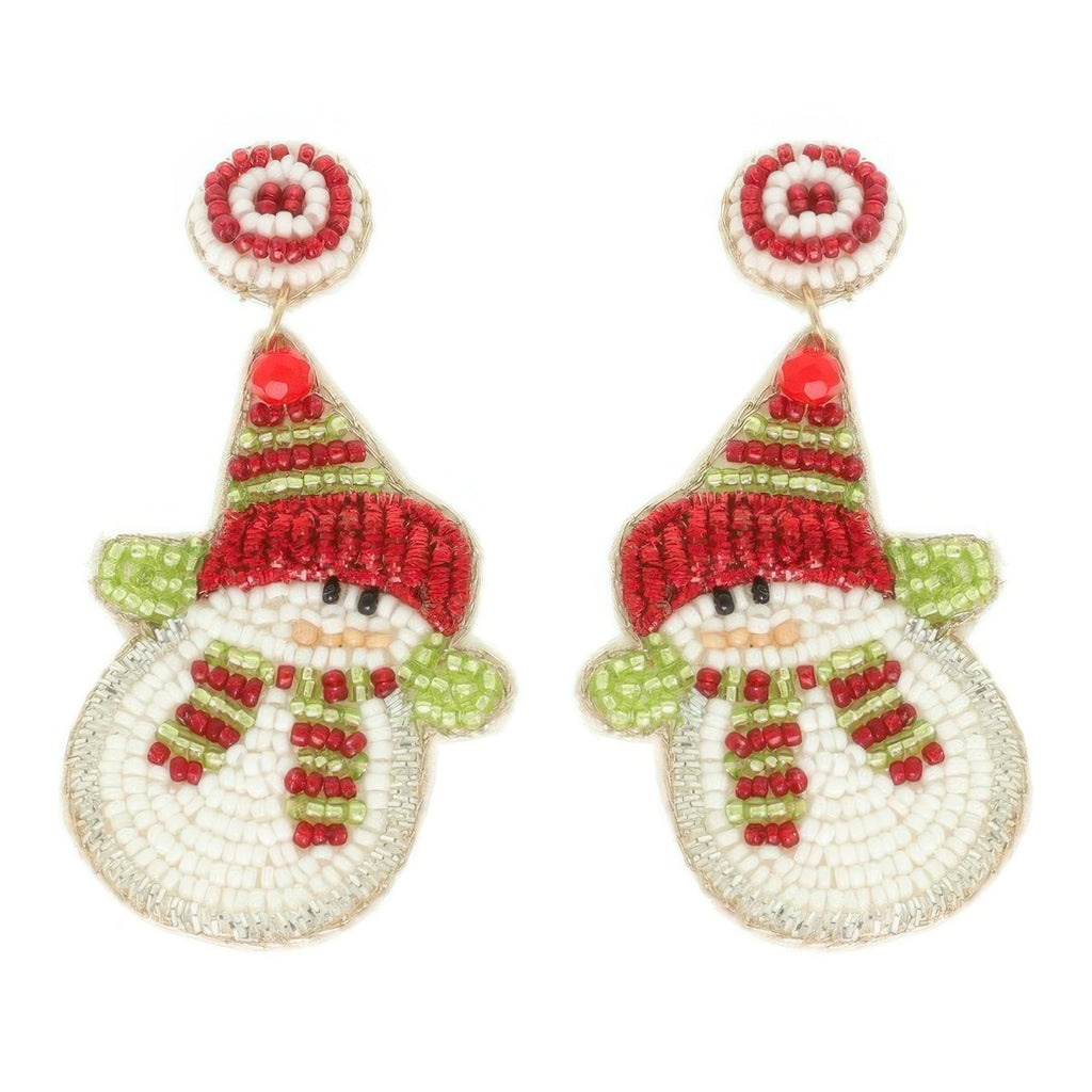 Christmas Scarfed Snowman Post Earrings - DressAffection
