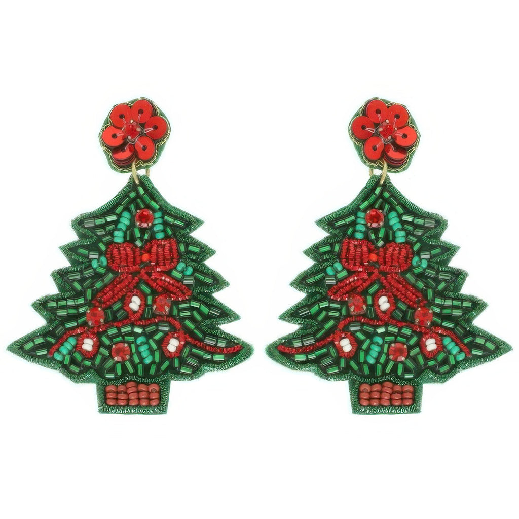 Christmas Tree Seed Beaded Post Earrings - DressAffection