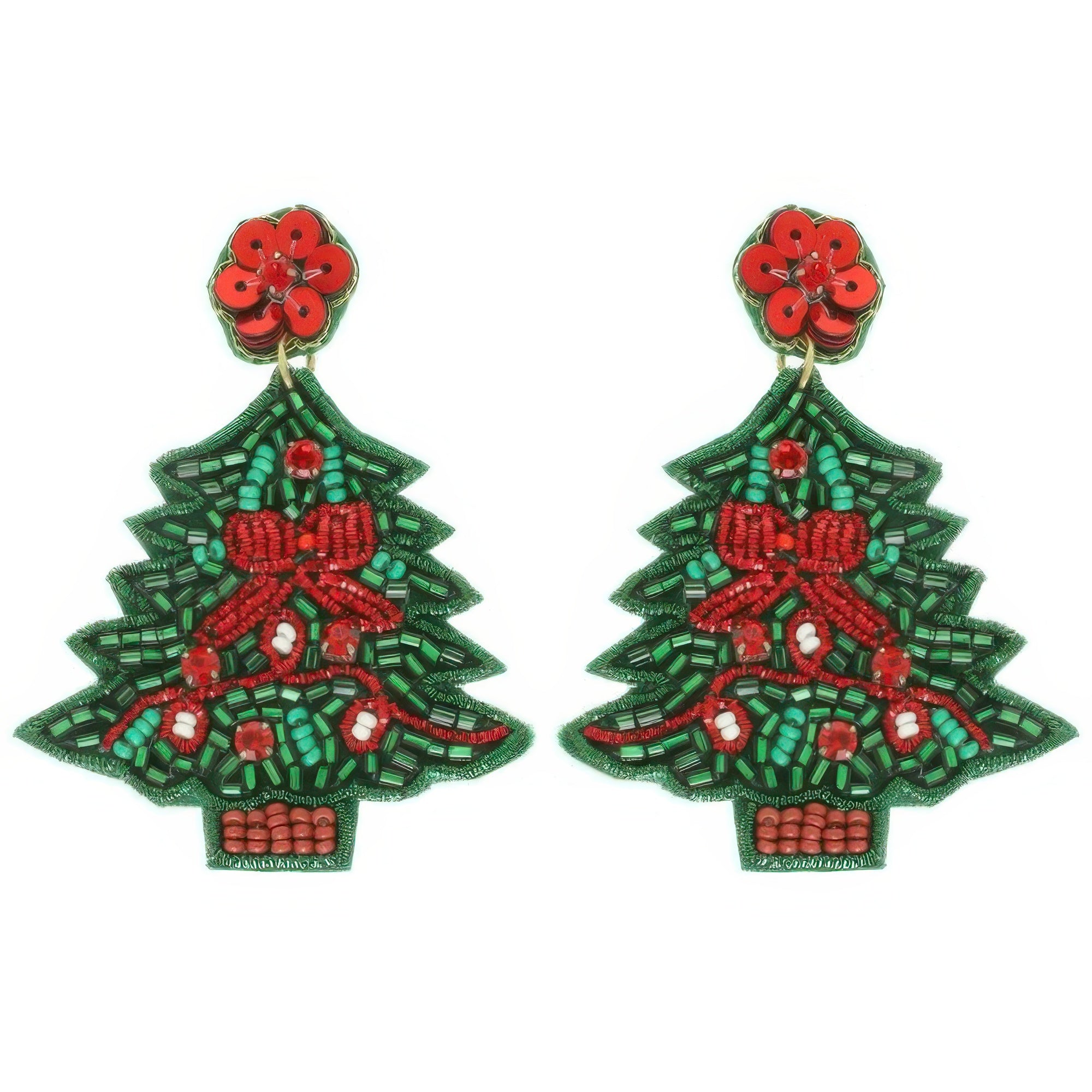 Christmas Tree Seed Beaded Post Earrings - DressAffection