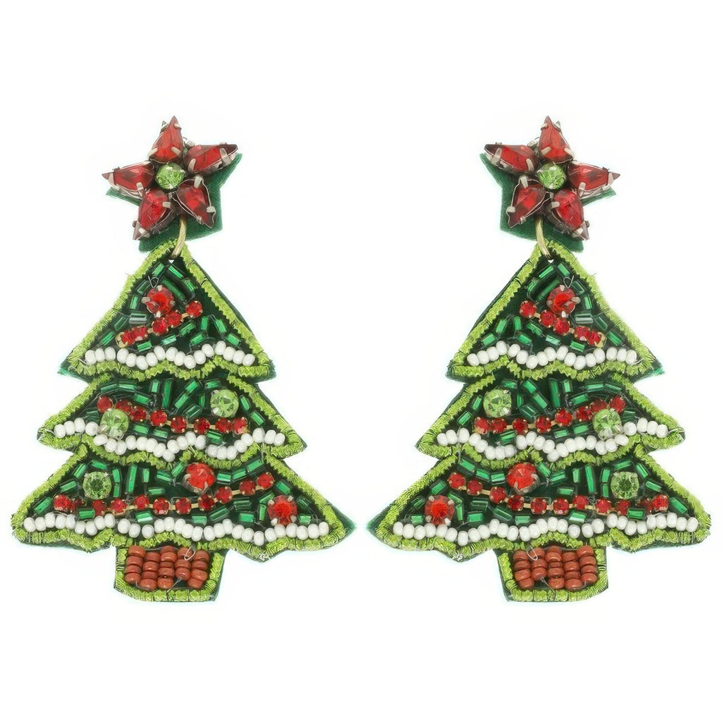 Christmas Tree Seed Beaded Post Earrings - DressAffection