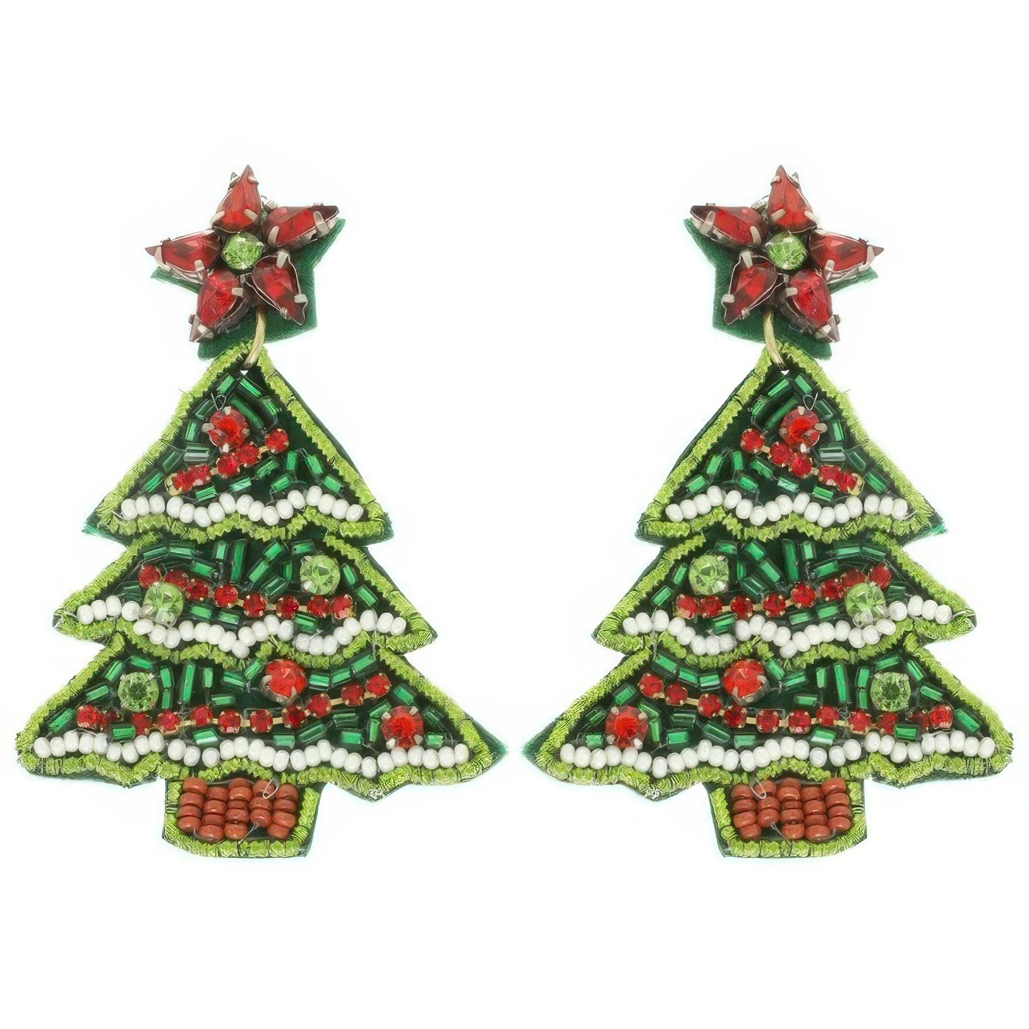 Christmas Tree Seed Beaded Post Earrings - DressAffection