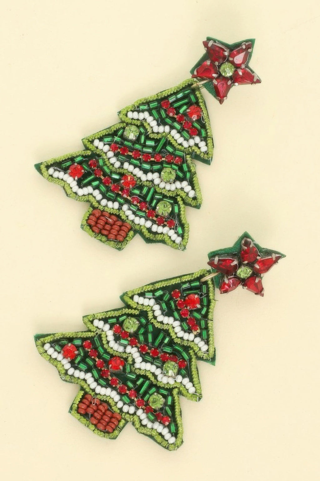 Christmas Tree Seed Beaded Post Earrings - DressAffection