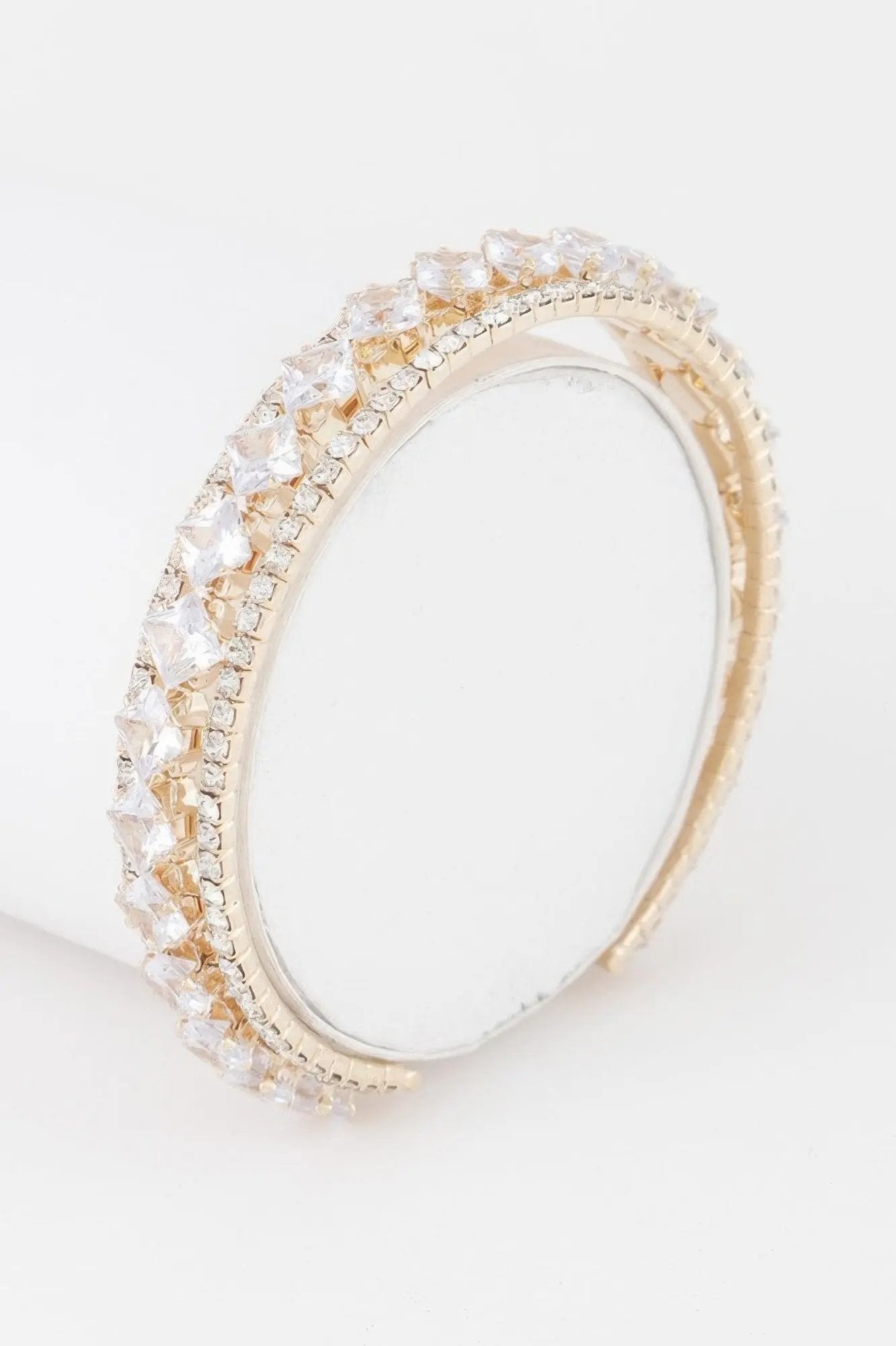 Classic Cubic Rhinestone Cuff Bracelet - DressAffection