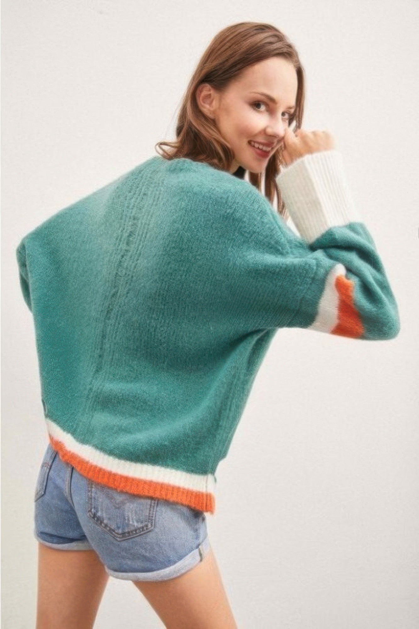 Color Block Sweater With Cut Out - DressAffection