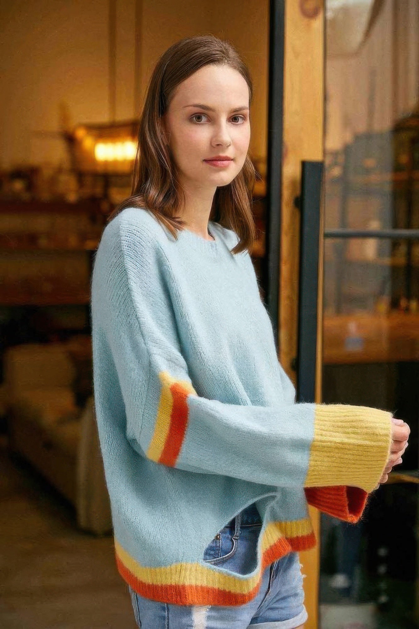 Color Block Sweater With Cut Out - DressAffection