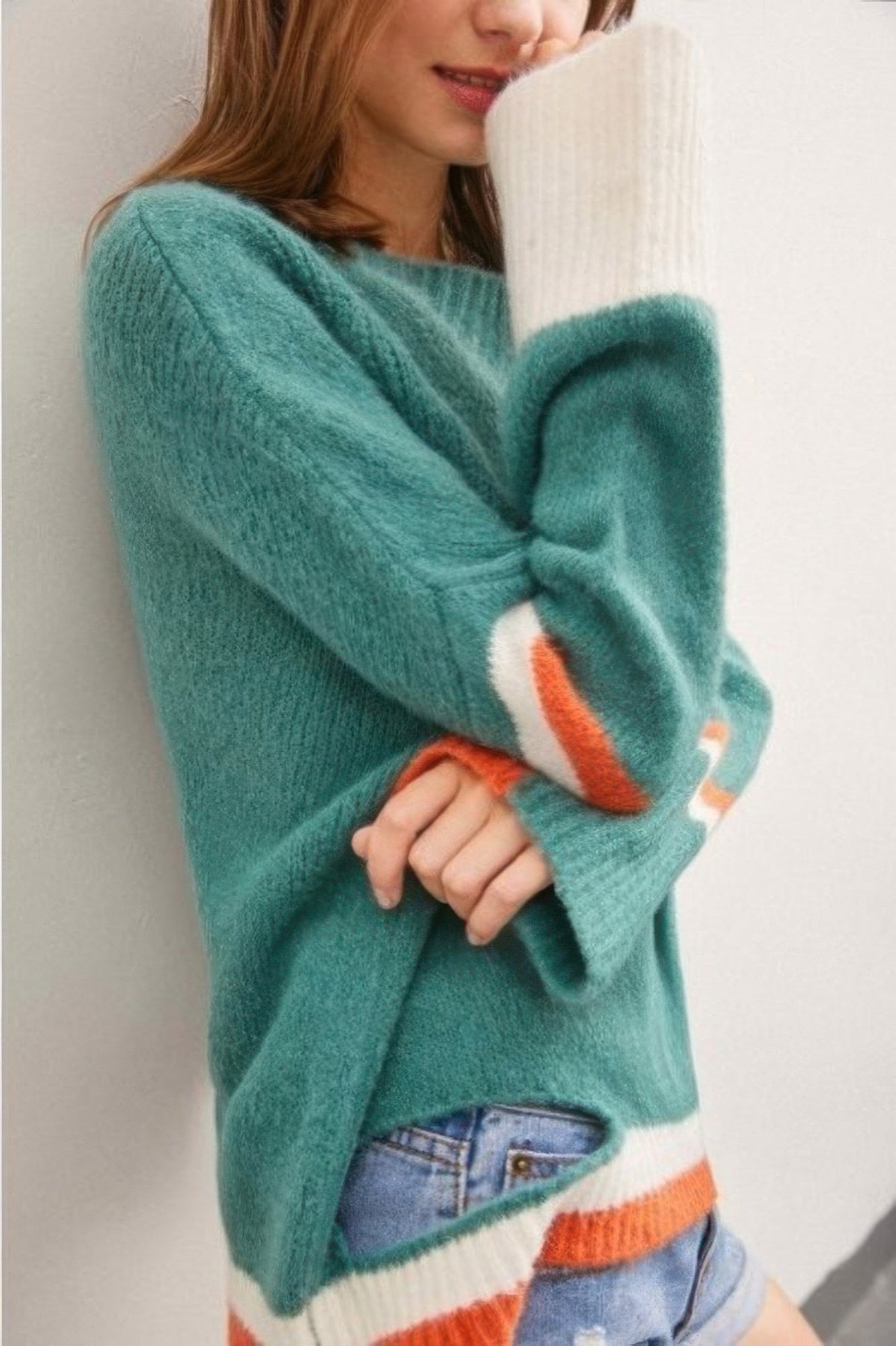 Color Block Sweater With Cut Out - DressAffection