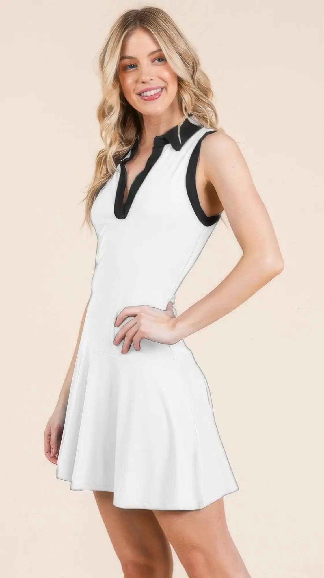 Contrast Collar Drop Waist Tennis Mini Dress