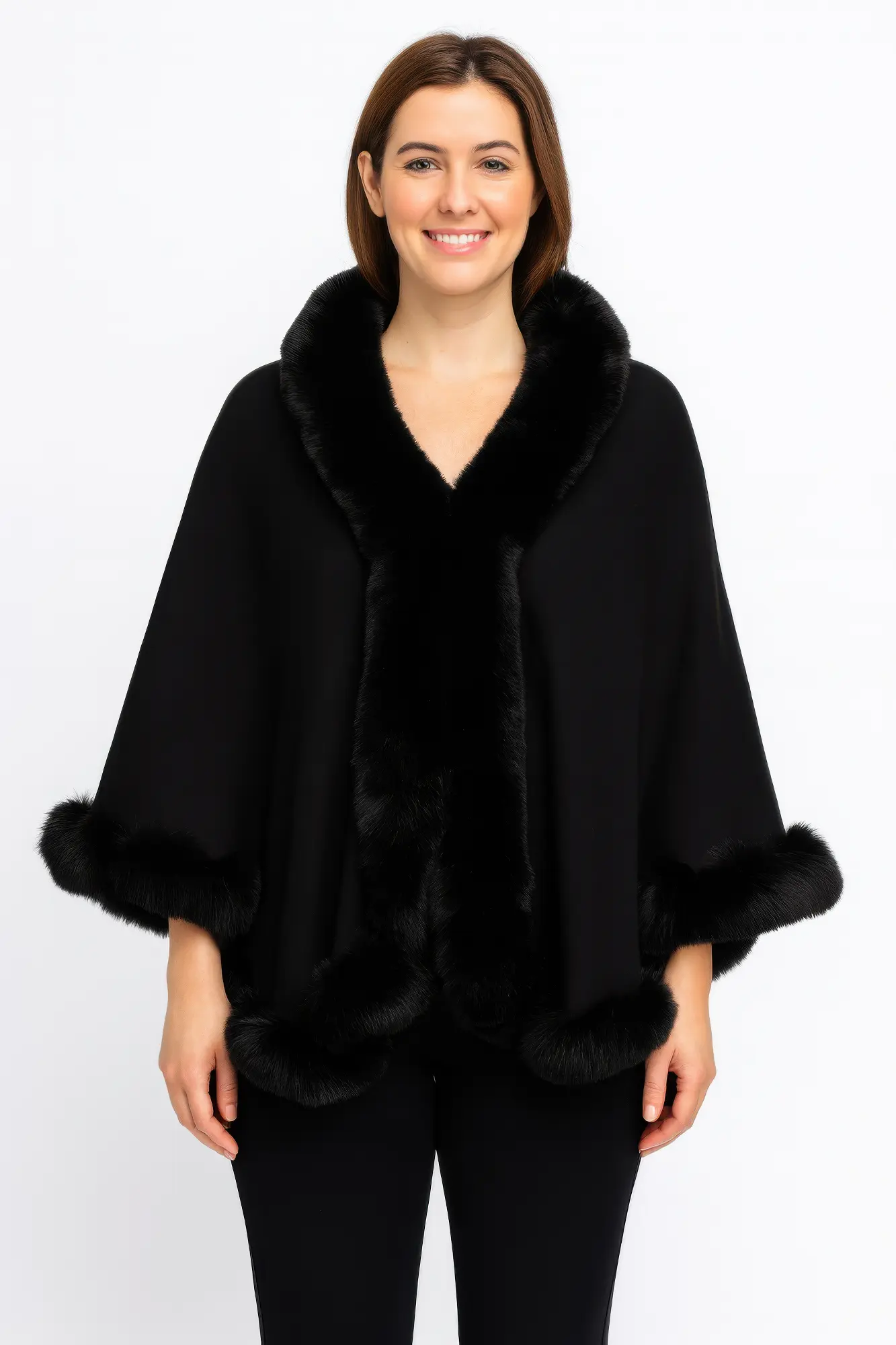 Crimson Elegance Faux Fur Trim Cape - DressAffection