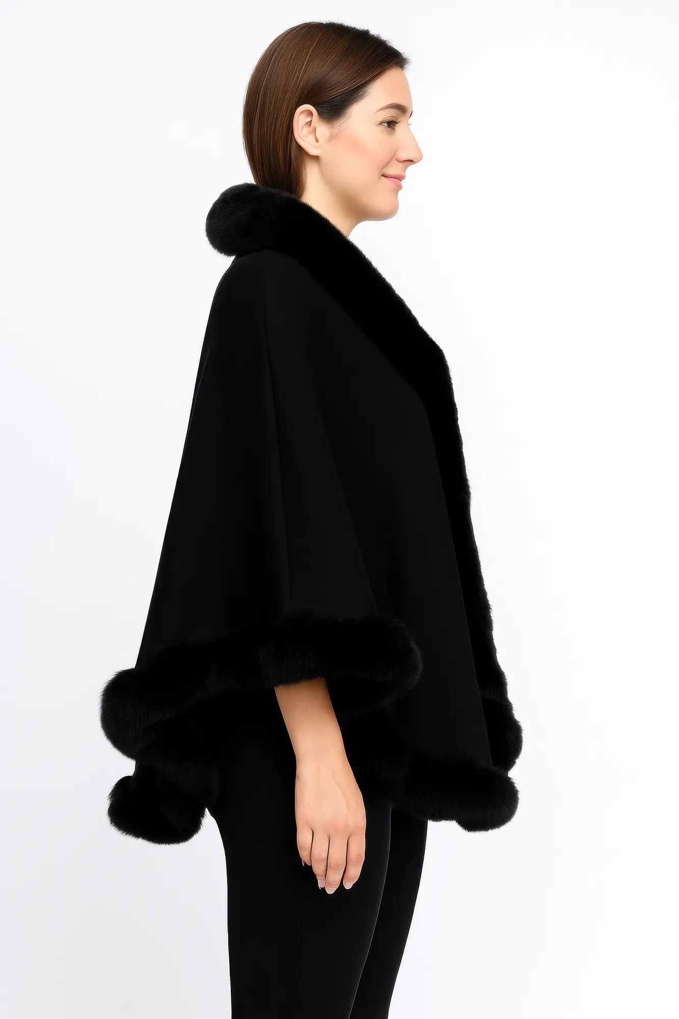 Crimson Elegance Faux Fur Trim Cape - DressAffection