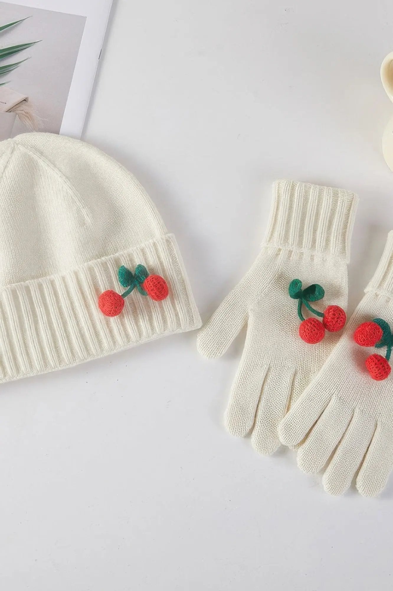 Cute Cherry Beanie & Gloves Set - DressAffection