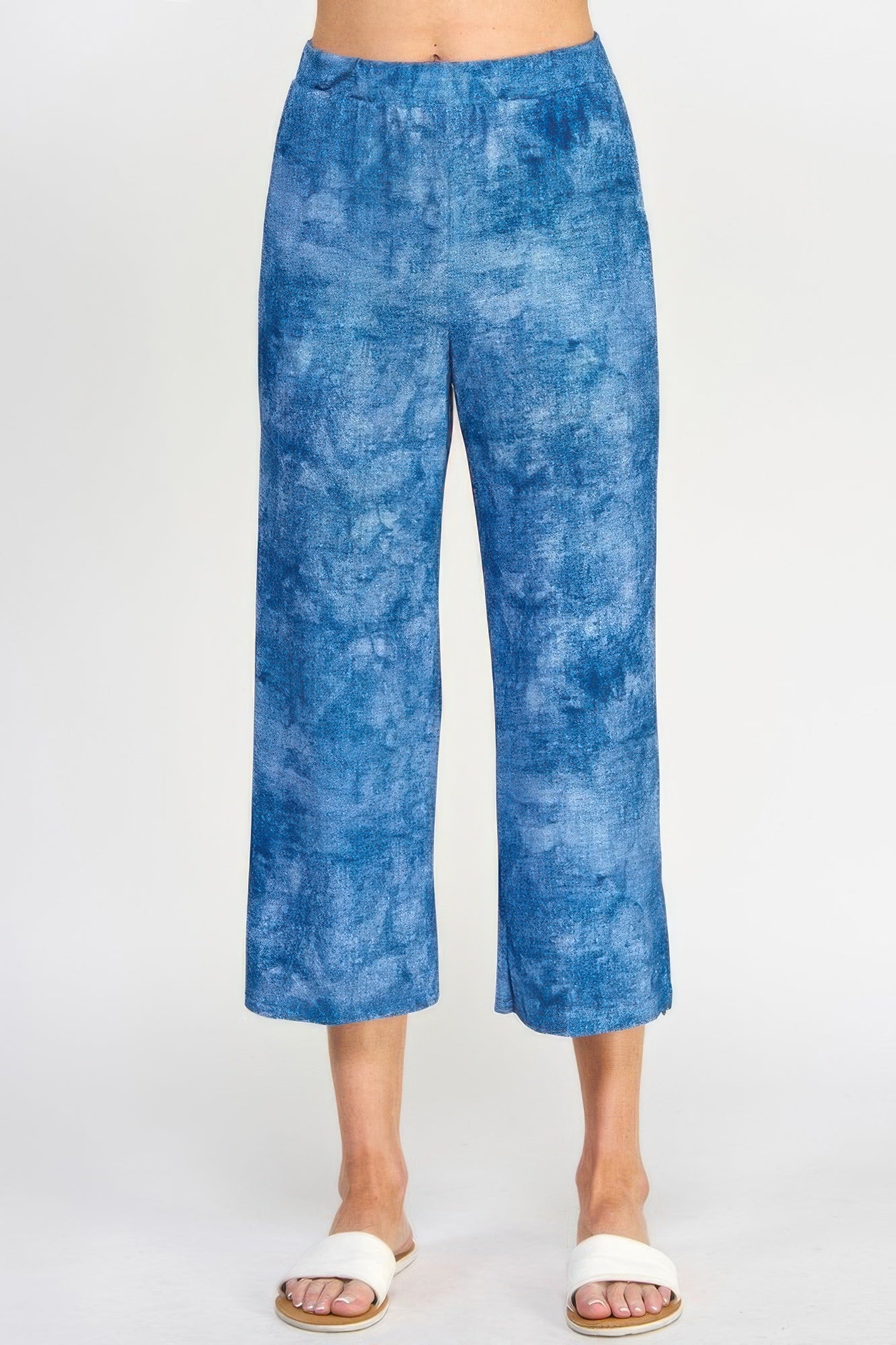 Denim-inspired Print Pull-on Pants - DressAffection