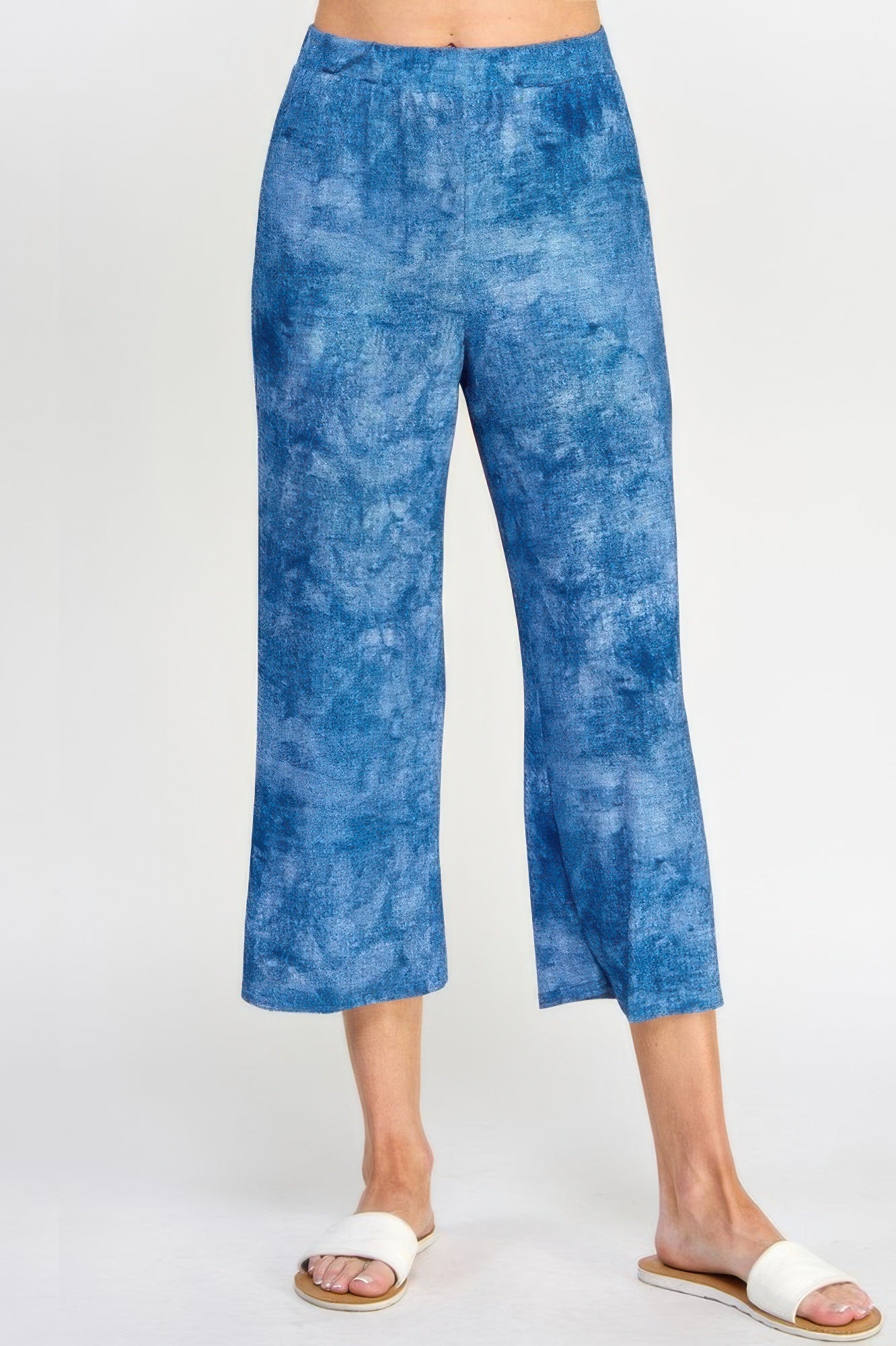 Denim-inspired Print Pull-on Pants - DressAffection