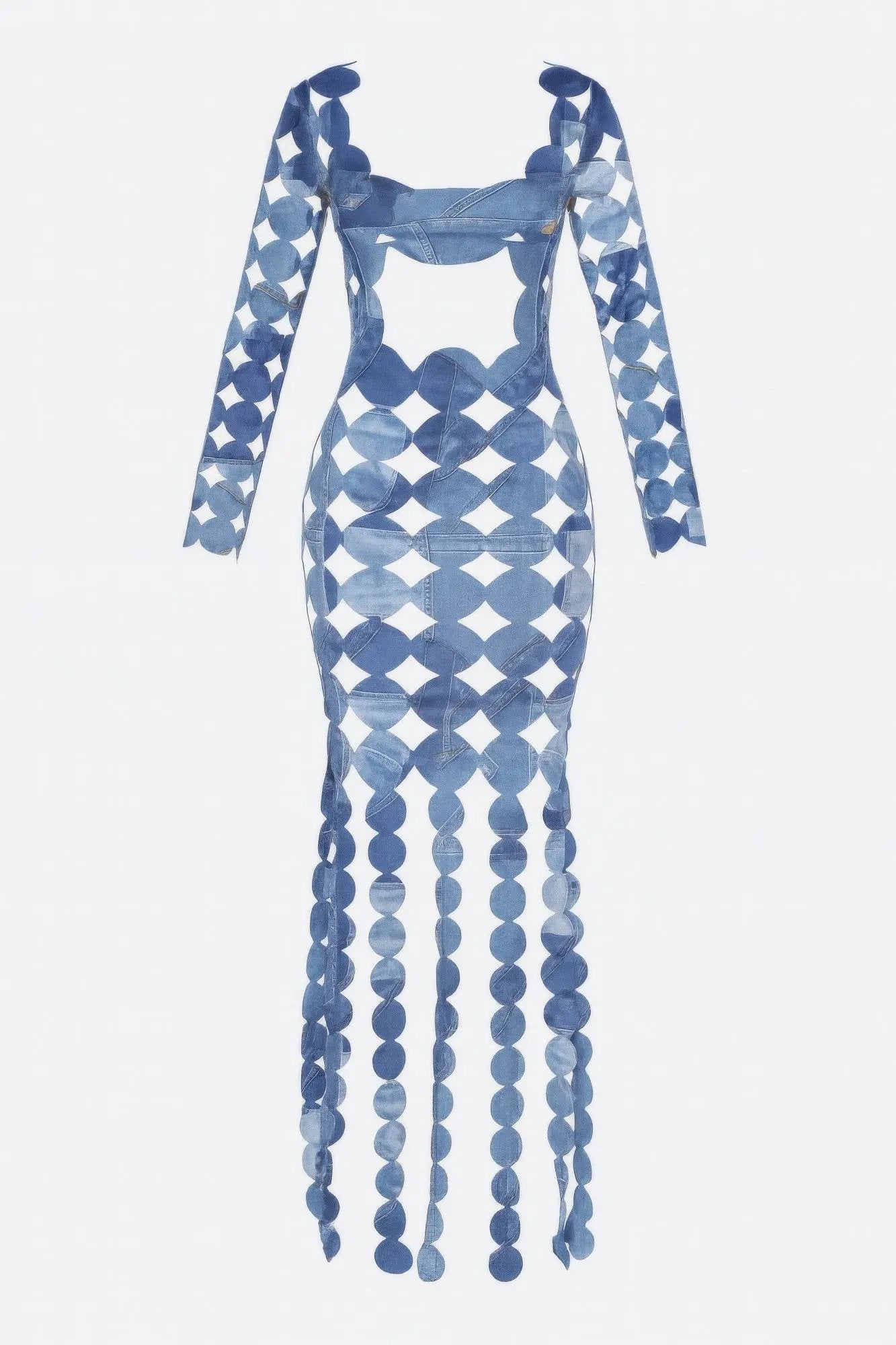 Denim Print Sexy Cut Out Maxi Dress - DressAffection
