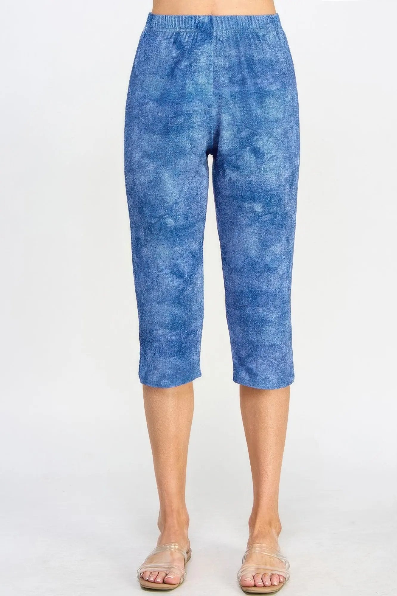 Denim Print Stretch Capri Pants - DressAffection