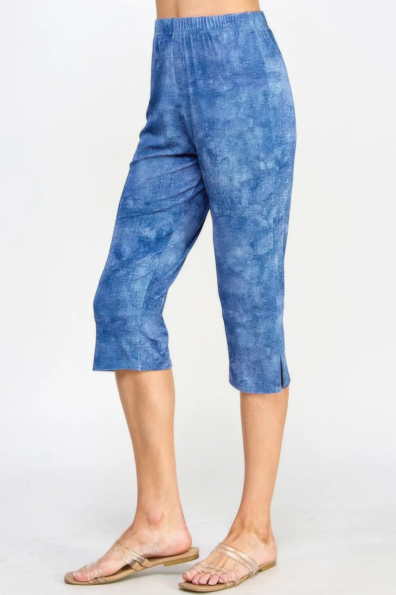 Denim Print Stretch Capri Pants - DressAffection