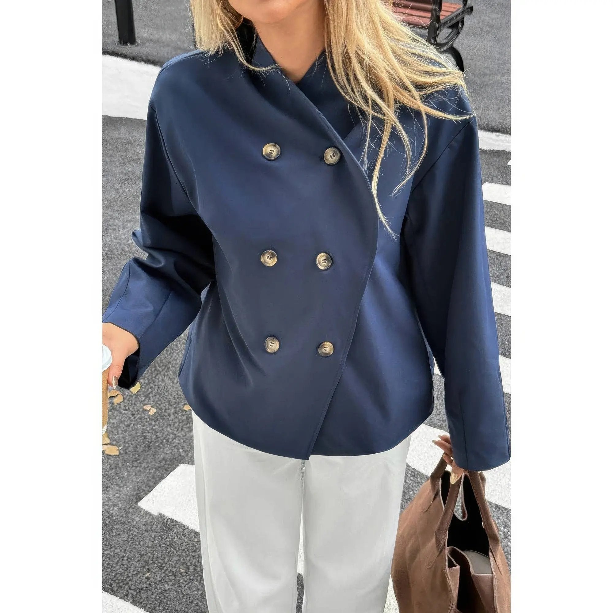 Double Breasted V Neck Trench Long Sleeve Coat - DressAffection
