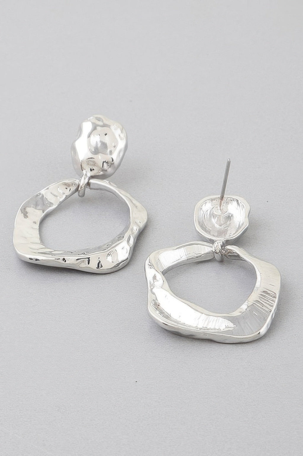 Double Hammered Open Disc Drop Earrings - DressAffection