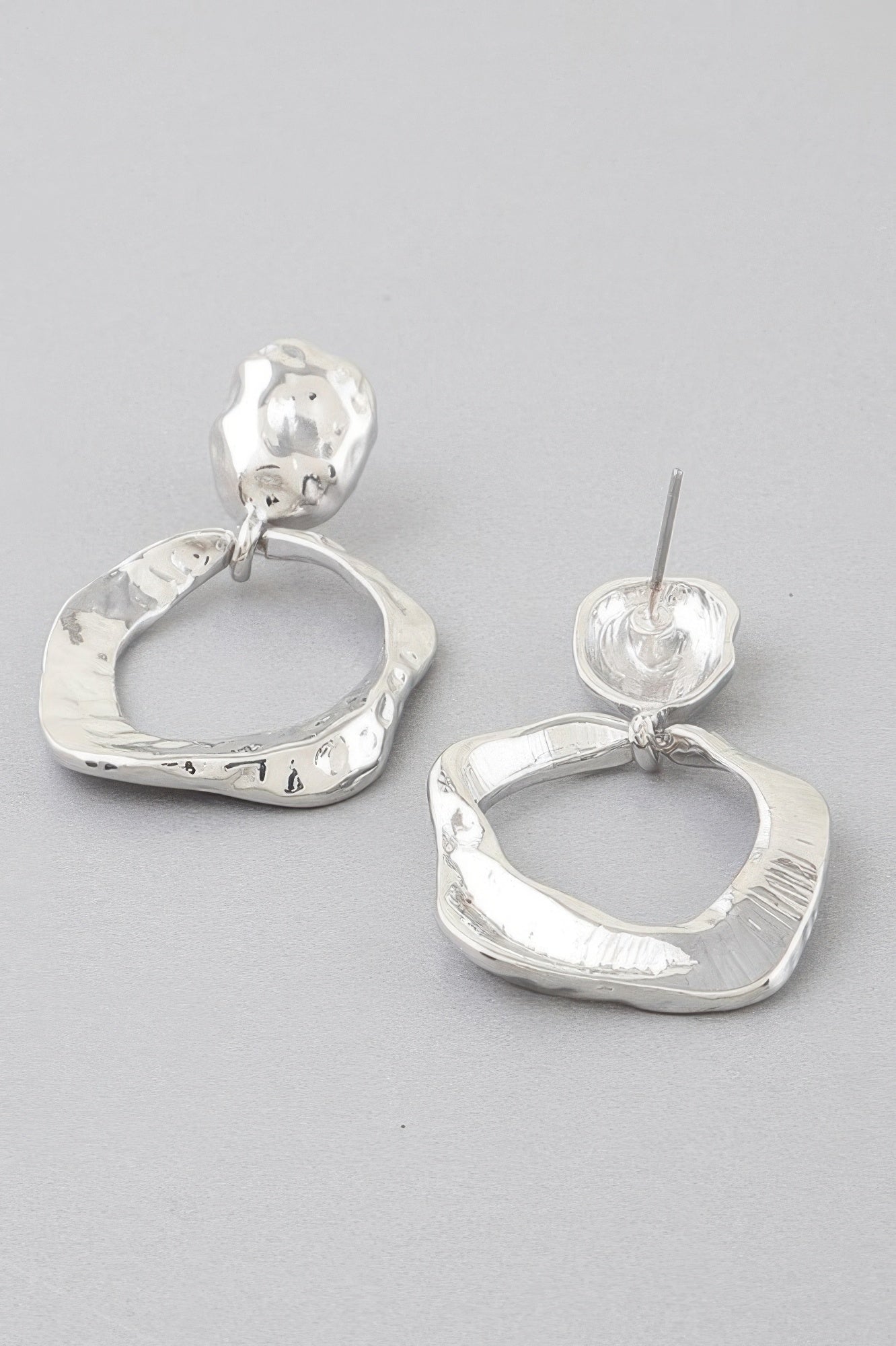 Double Hammered Open Disc Drop Earrings - DressAffection