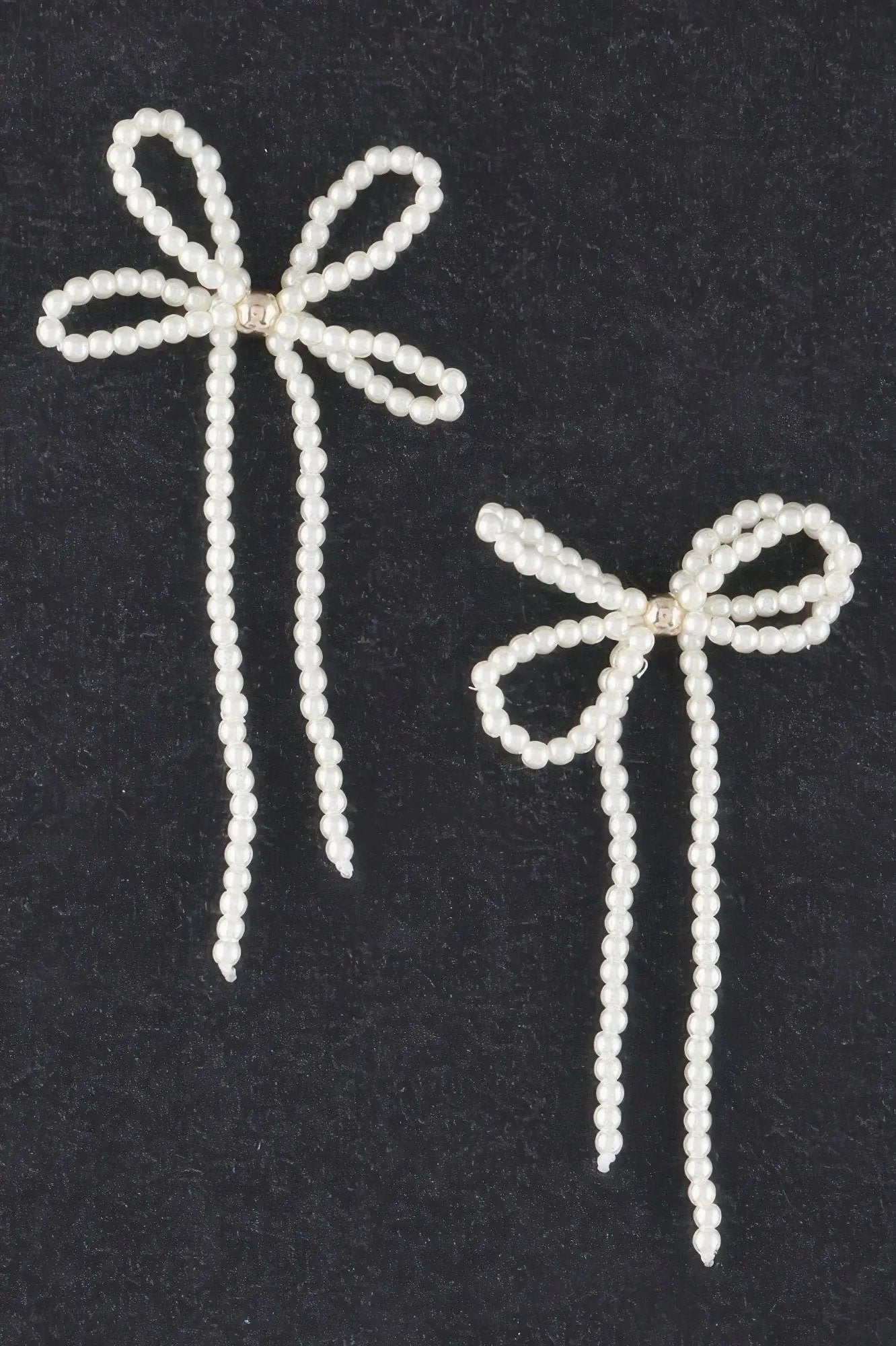 Double Pearl Ribbon Drop Earrings - DressAffection