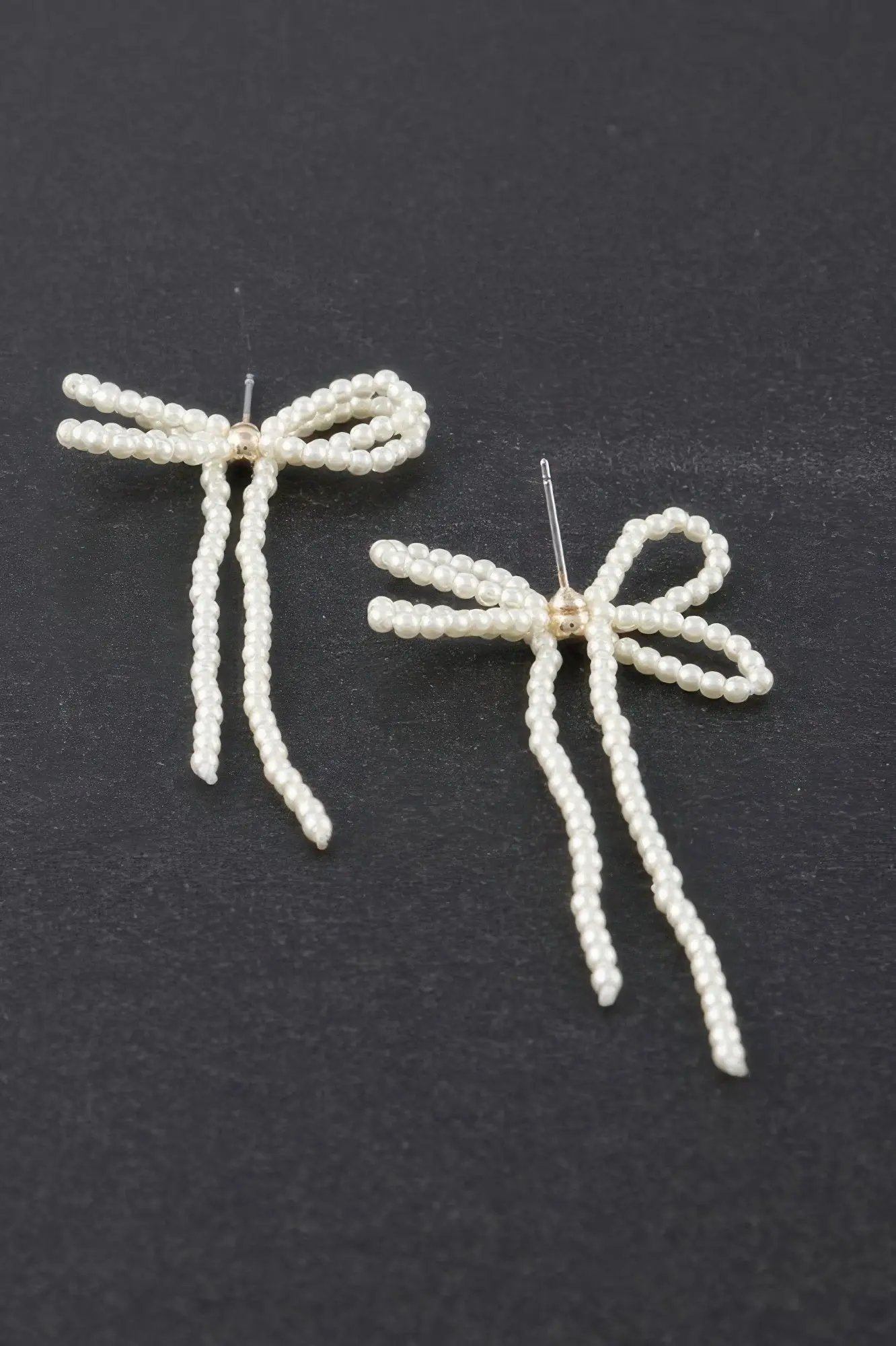 Double Pearl Ribbon Drop Earrings - DressAffection