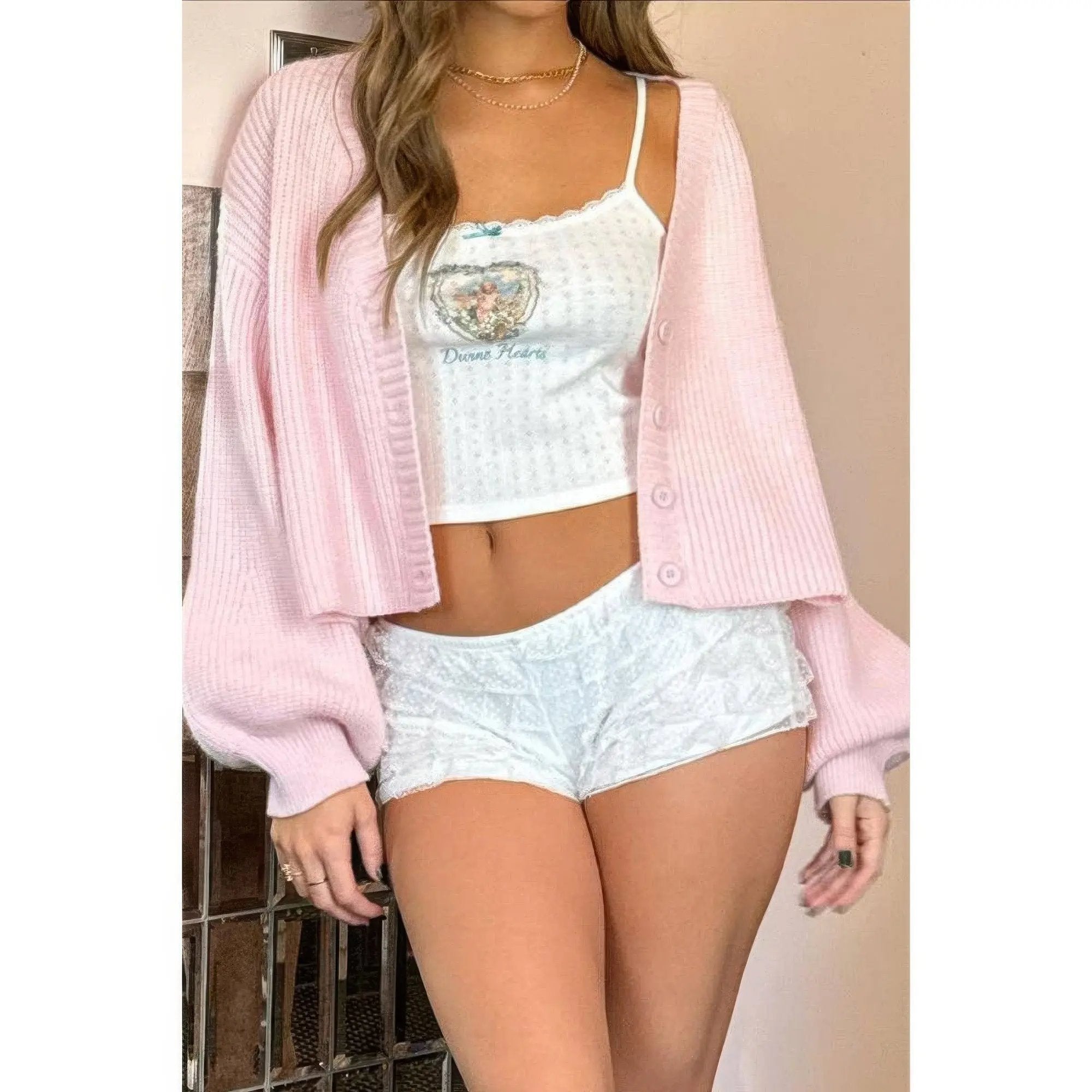 Drop Shoulder Solid Knit V Neck Button Sweater - DressAffection