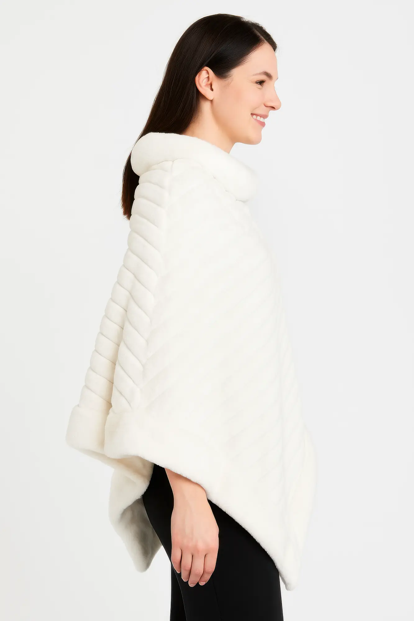 Elegant Faux Fur Winter White Poncho - DressAffection