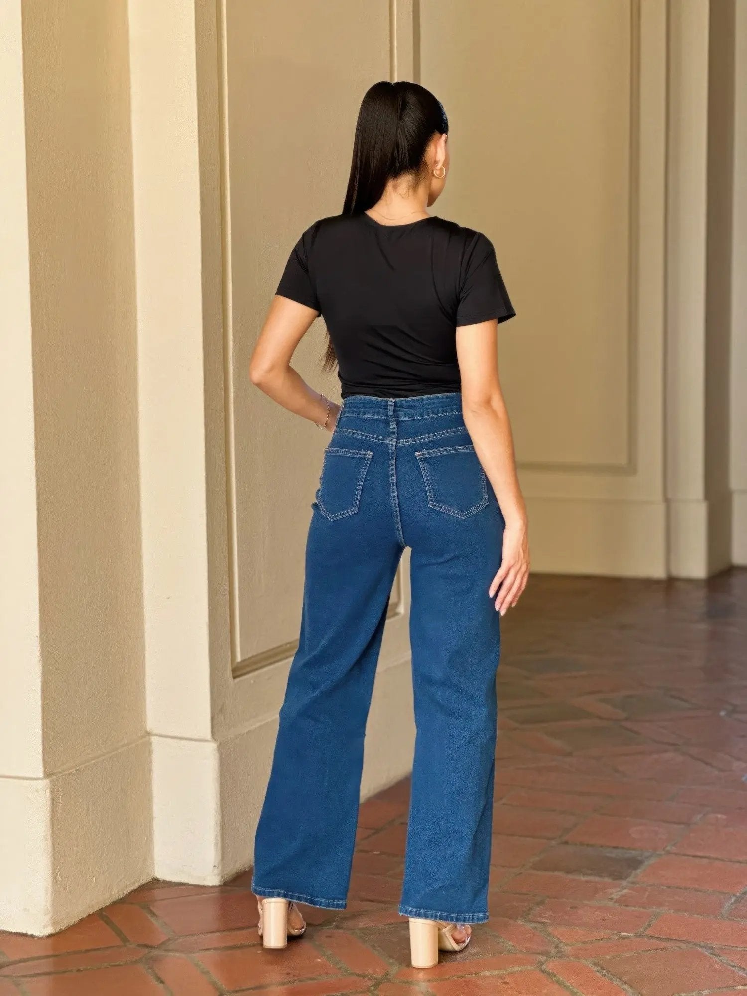 Embroidered Distressed Heart Wide Leg Denim Jean - DressAffection