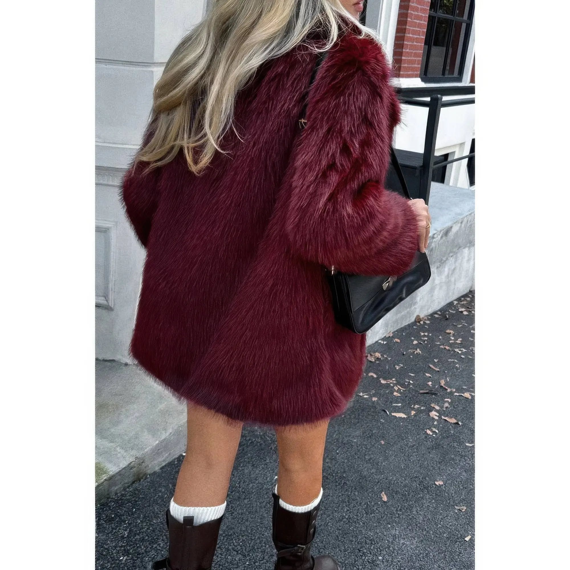 Faux Fur Fuzzy Fleece Lapel Open Front Coat - DressAffection