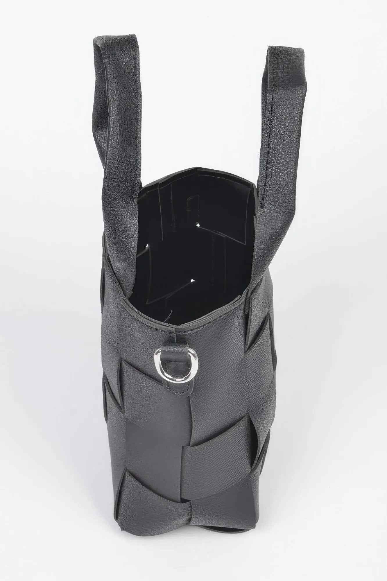 Faux Leather Braided Handle Bag W/canvas Pouch