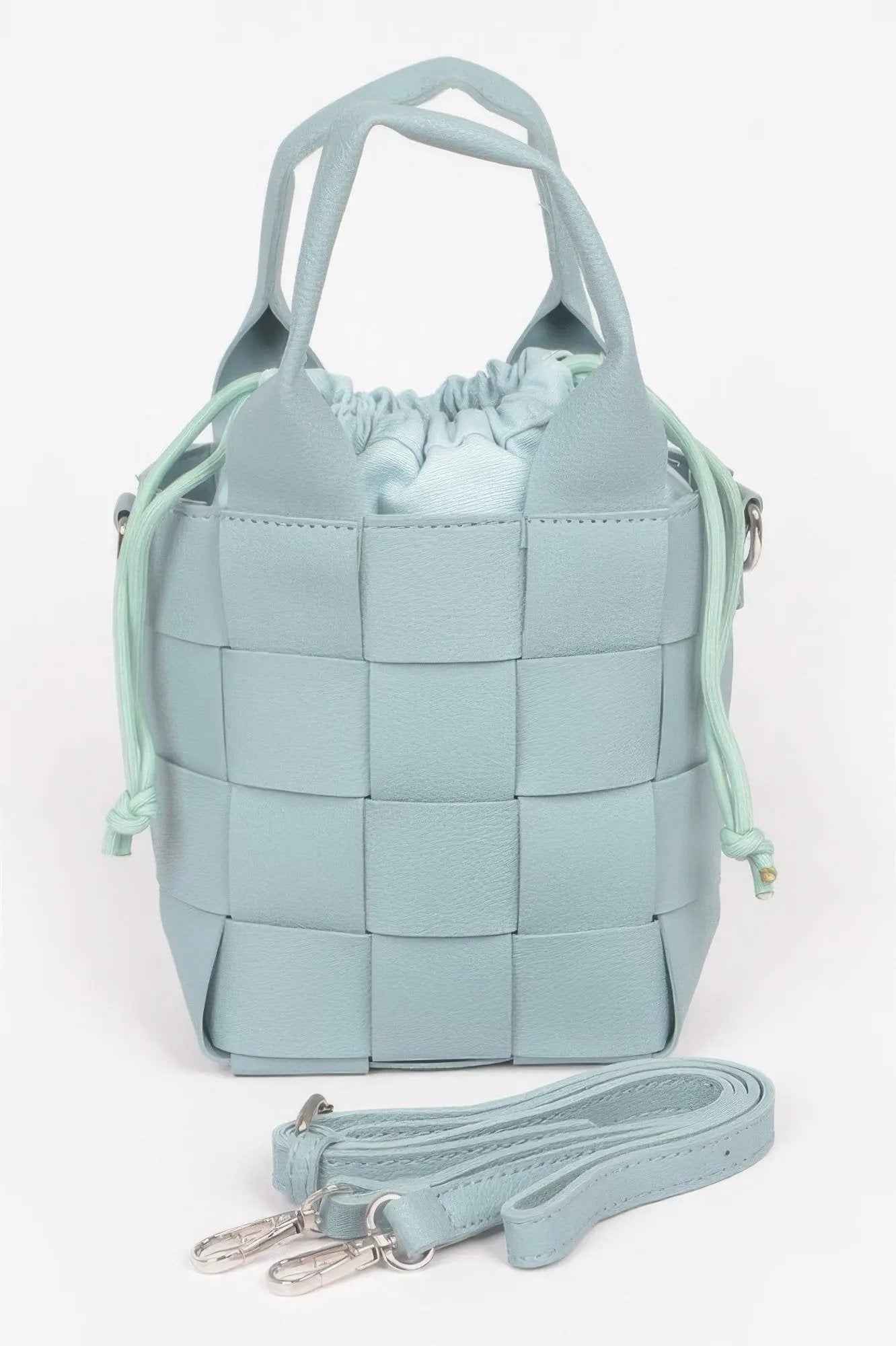 Faux Leather Braided Handle Bag W/canvas Pouch