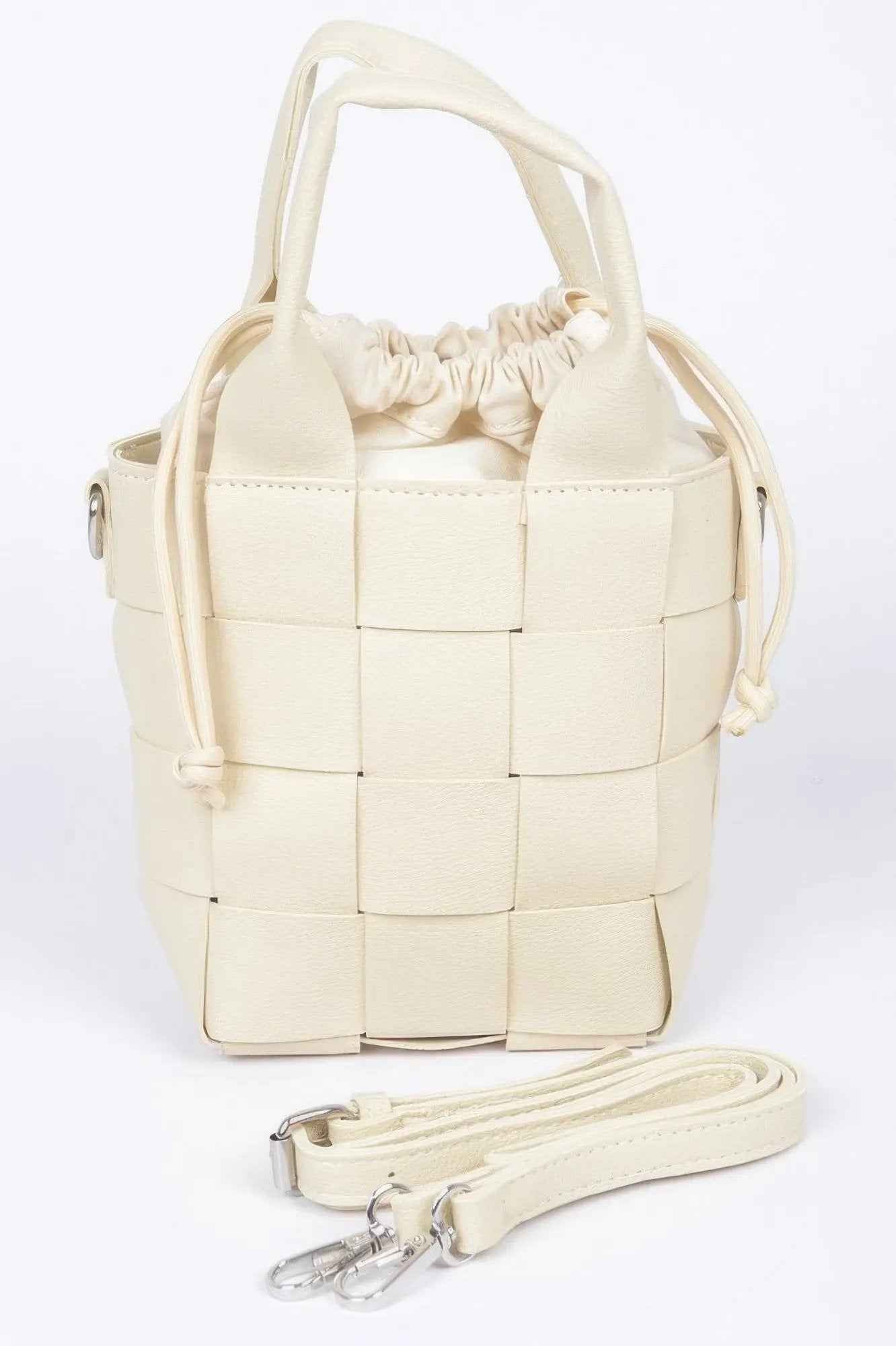 Faux Leather Braided Handle Bag W/canvas Pouch