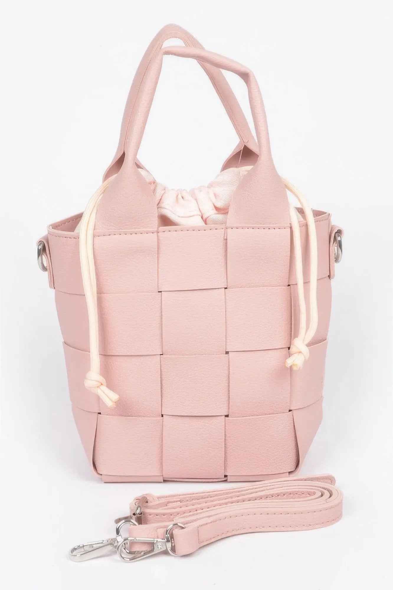 Faux Leather Braided Handle Bag W/canvas Pouch