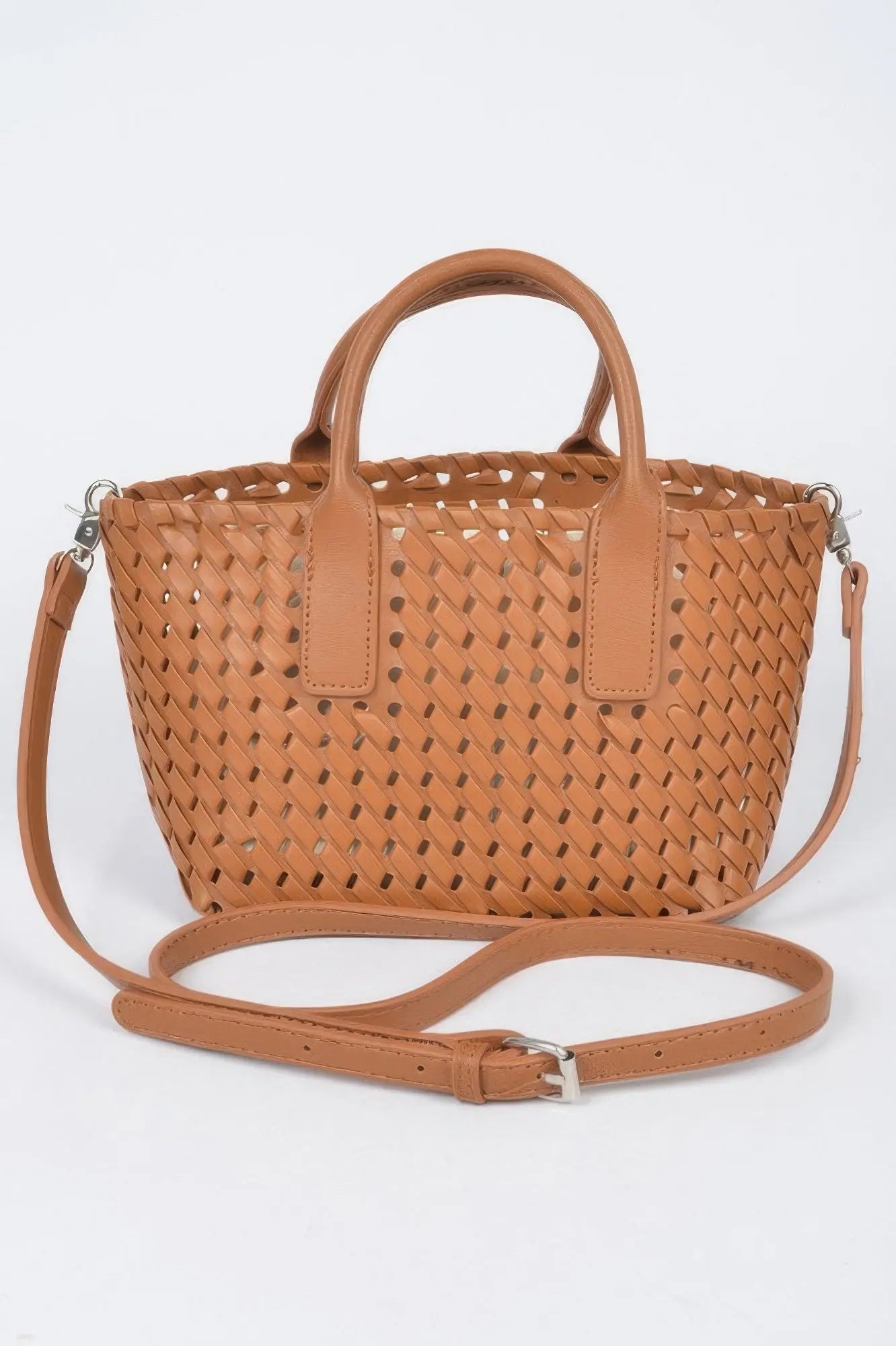 Faux Leather Braided Tote Bag - DressAffection