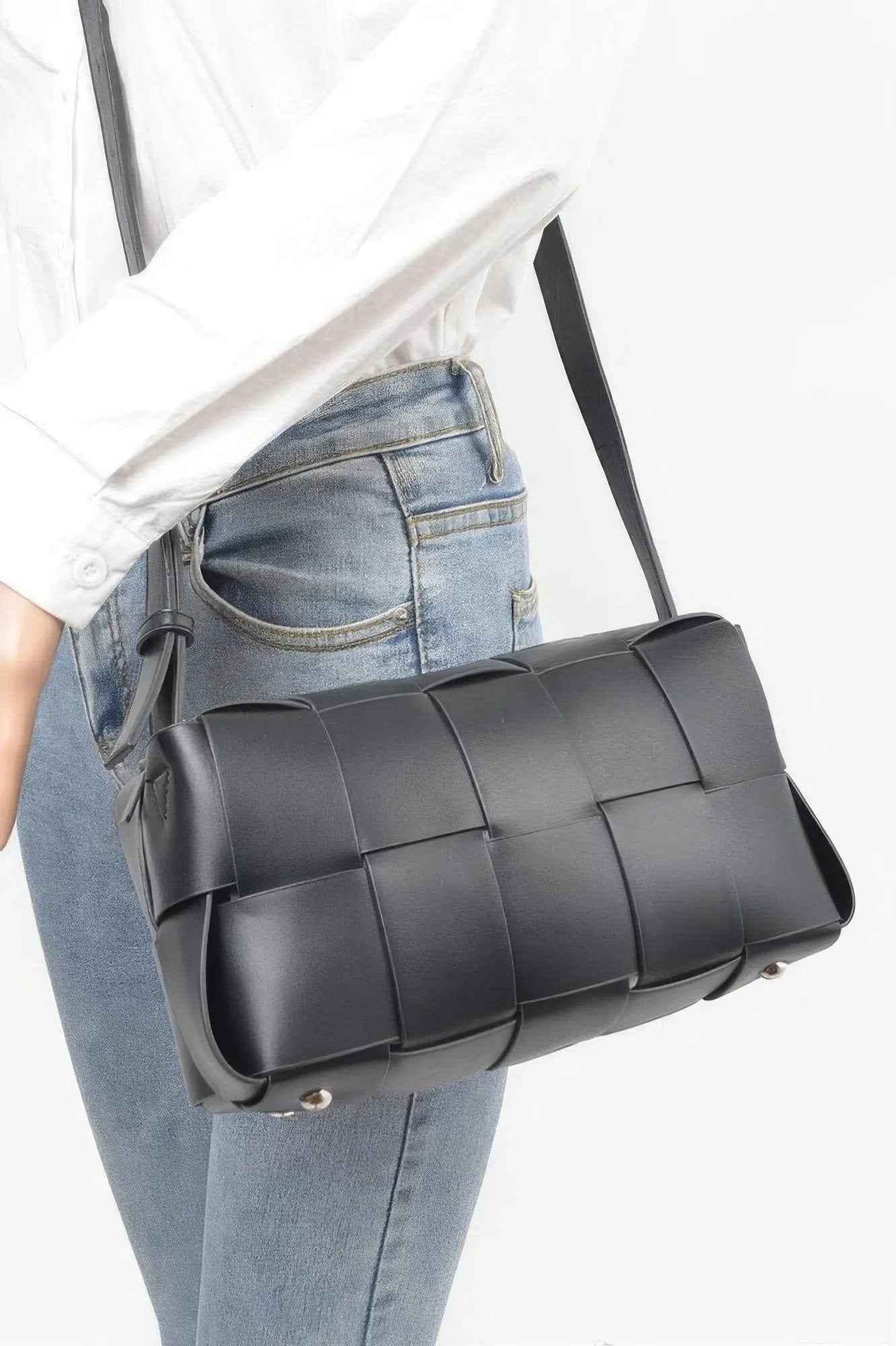 Faux Leather Braided Zip Bag