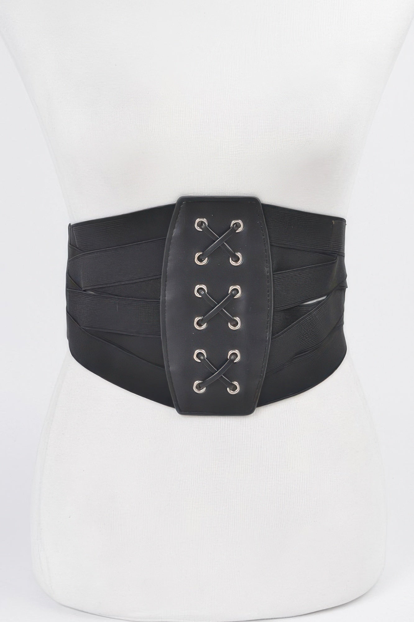Faux Leather Corset Wide Elastic Belt - DressAffection