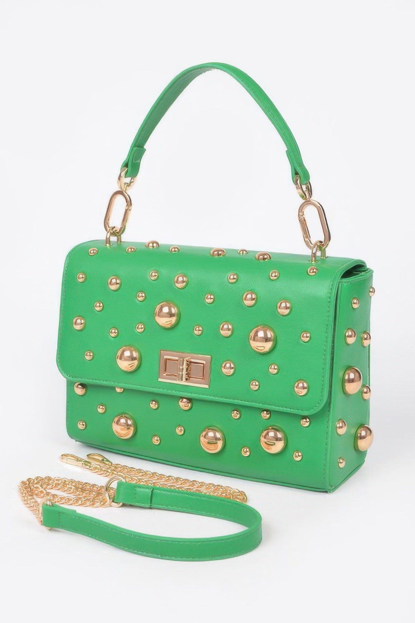 Faux Leather Multi Metal Studded Shoulder Bag - DressAffection