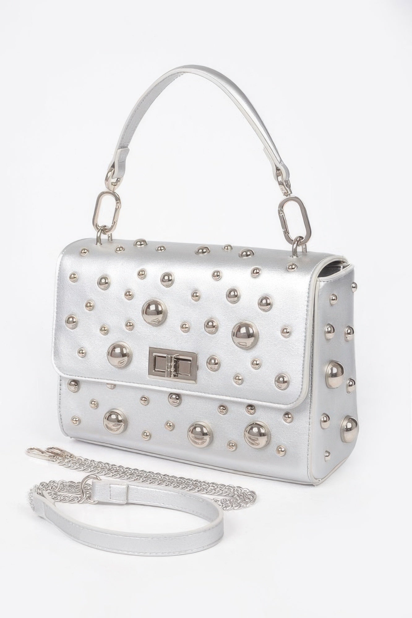 Faux Leather Multi Metal Studded Shoulder Bag - DressAffection