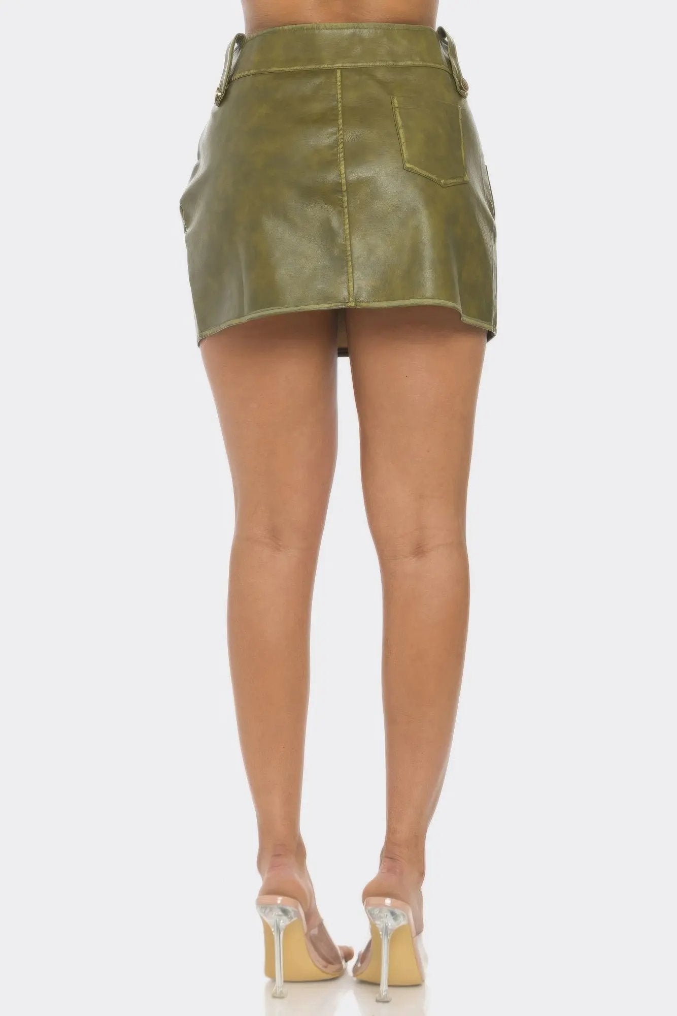 Faux Leather Strap Mini Skirt - DressAffection