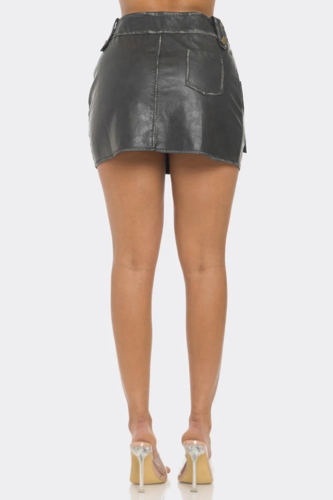 Faux Leather Strap Mini Skirt - DressAffection