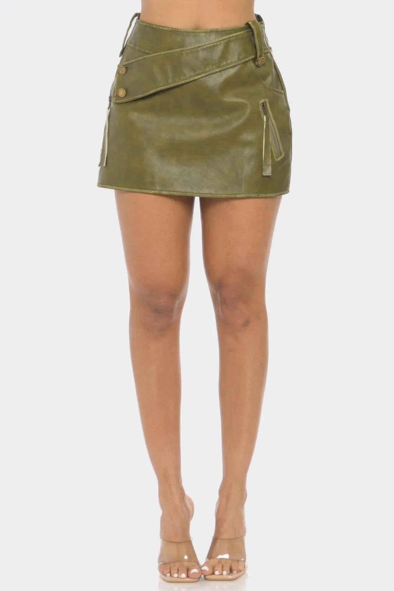 Faux Leather Strap Mini Skirt - DressAffection